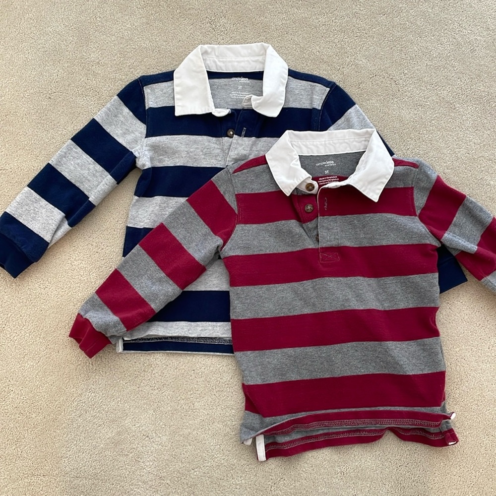 Bundle of 2 Boys Toddler Striped Rugby Shirts Collared 3T